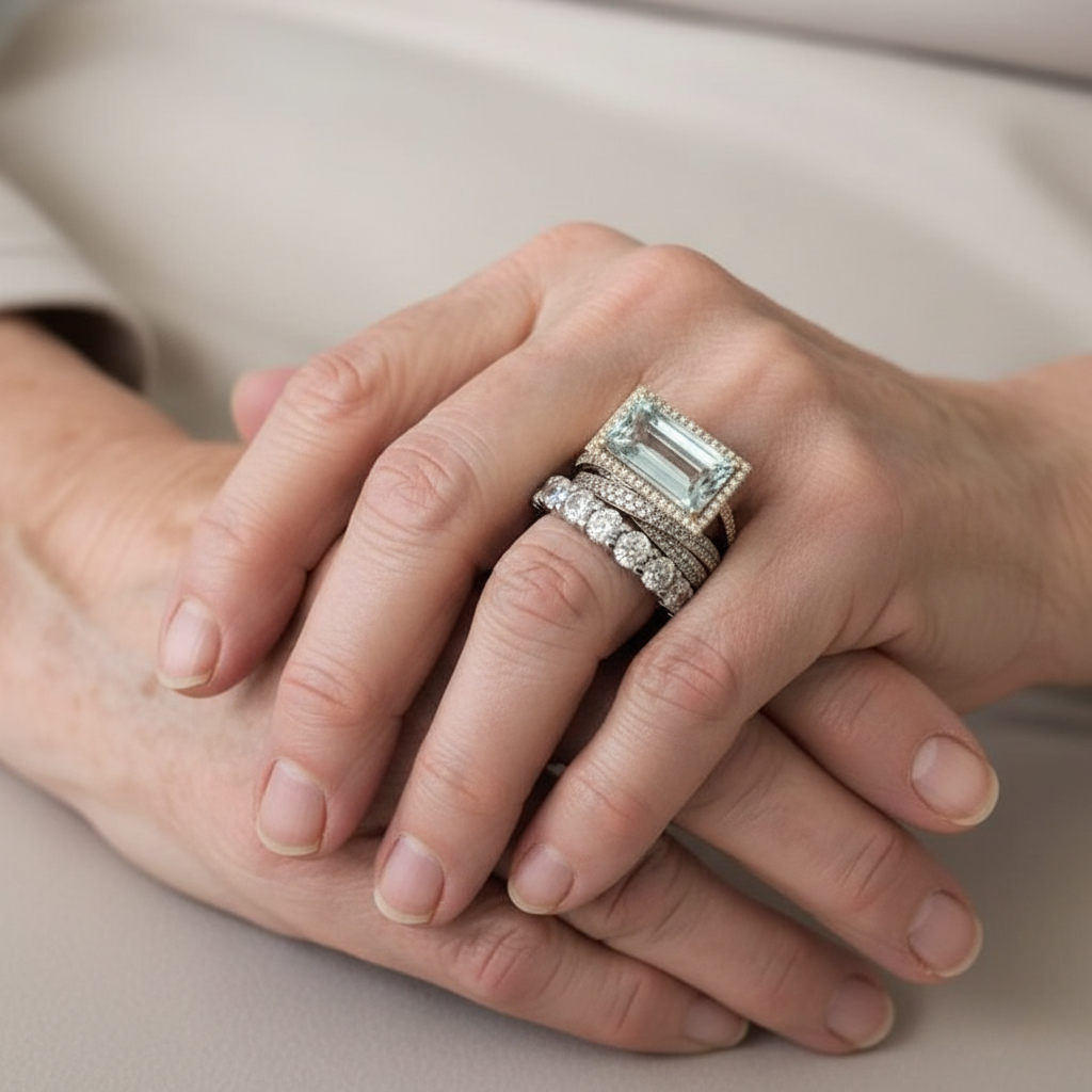 Conjunto Vintage de Anillos de Plata con Turquesa de Vidrio