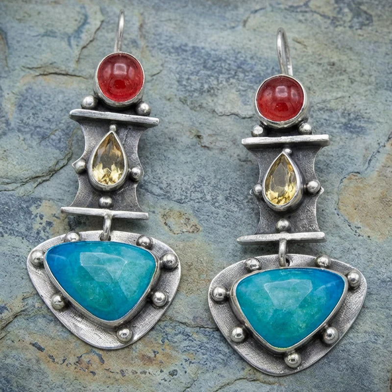 Pendientes vintage con zirconia azul en forma de gota de agua