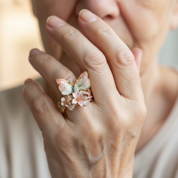 Anillo Mariposa Brillante de la Naturaleza con Zircón
