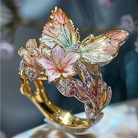 Anillo Mariposa Brillante de la Naturaleza con Zircón