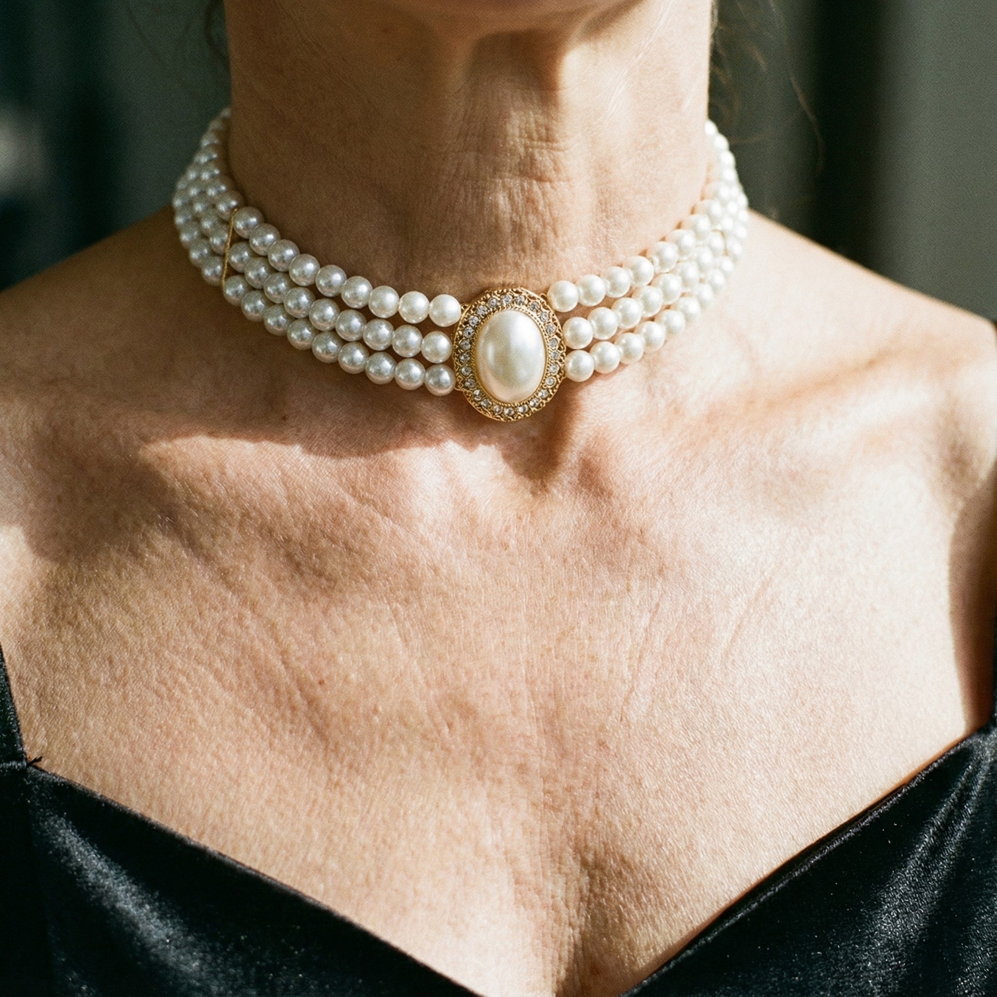 Collar Elegante con Tres Perlas