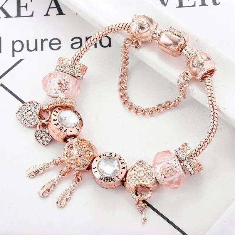 Pulsera Atrapa Sueños Rosa con Colgantes de Plata