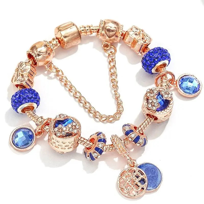 Pulsera de Plata Rosa y Cristal Azul