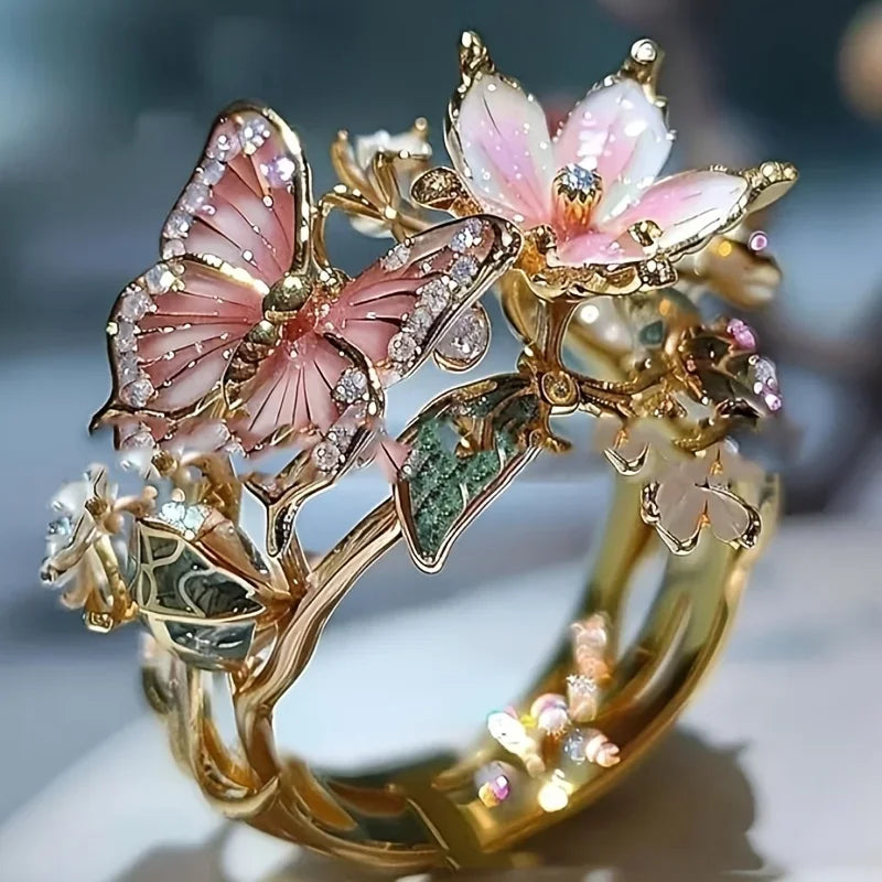 Anillo Mariposa Brillante de la Naturaleza con Zircón