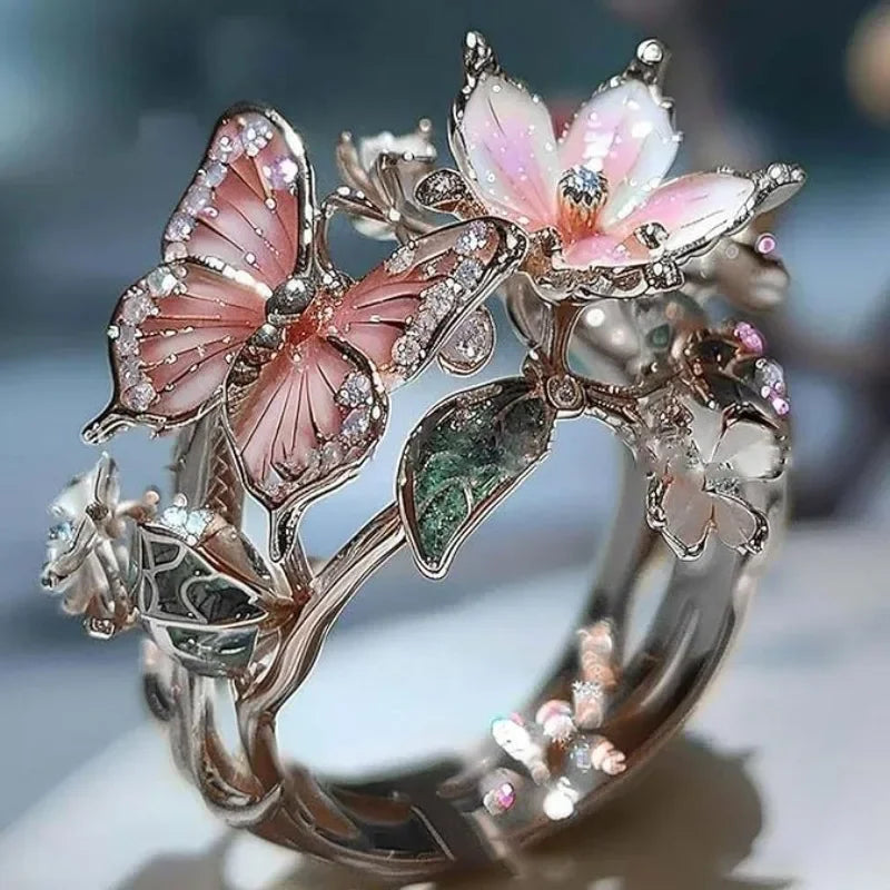 Anillo Mariposa Brillante de la Naturaleza con Zircón