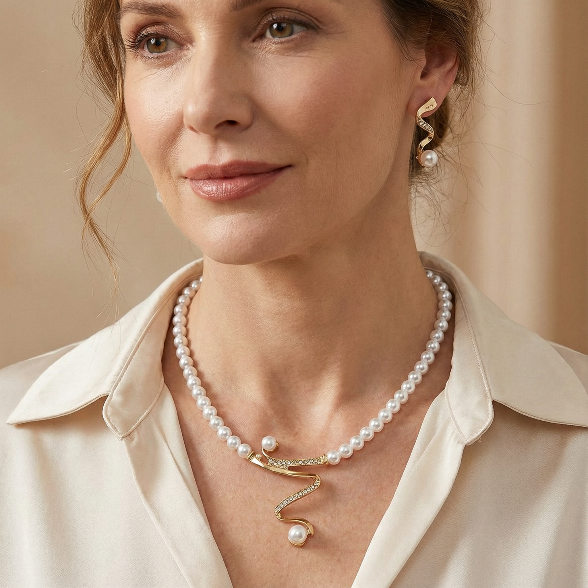 Conjunto de Collar y Pendientes de Perlas Naturales