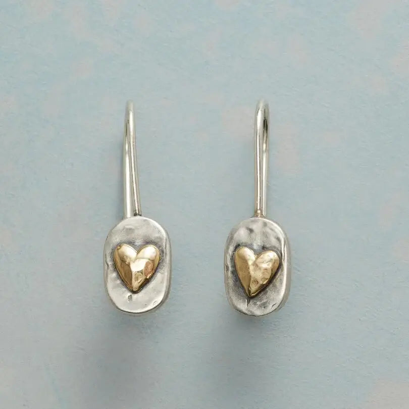 Pendientes de Corazón Dorado en Plata Vintage