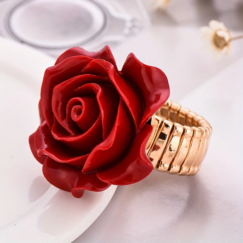 Anillo en Oro Rosa con Rosa Roja