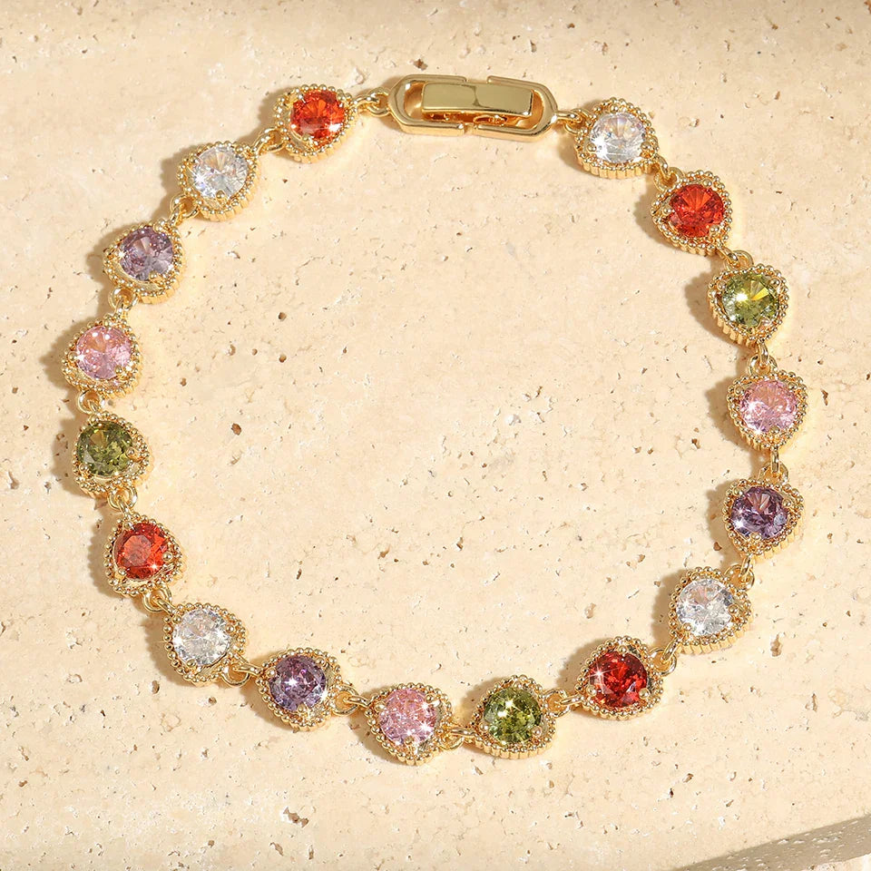 Pulsera Vintage Oro Corazón Amor Arcoíris