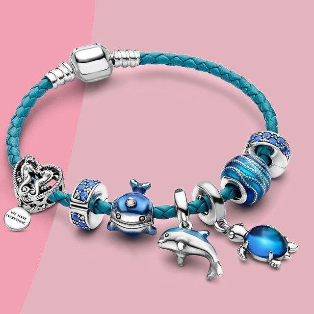 Pulsera Océano + colgantes incluidos en cuero y plata