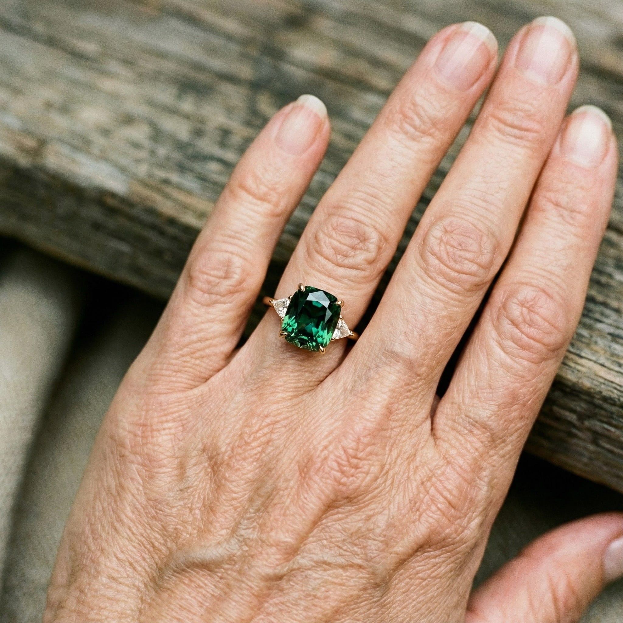 Anillo Elegante Cuadrado con Esmeralda