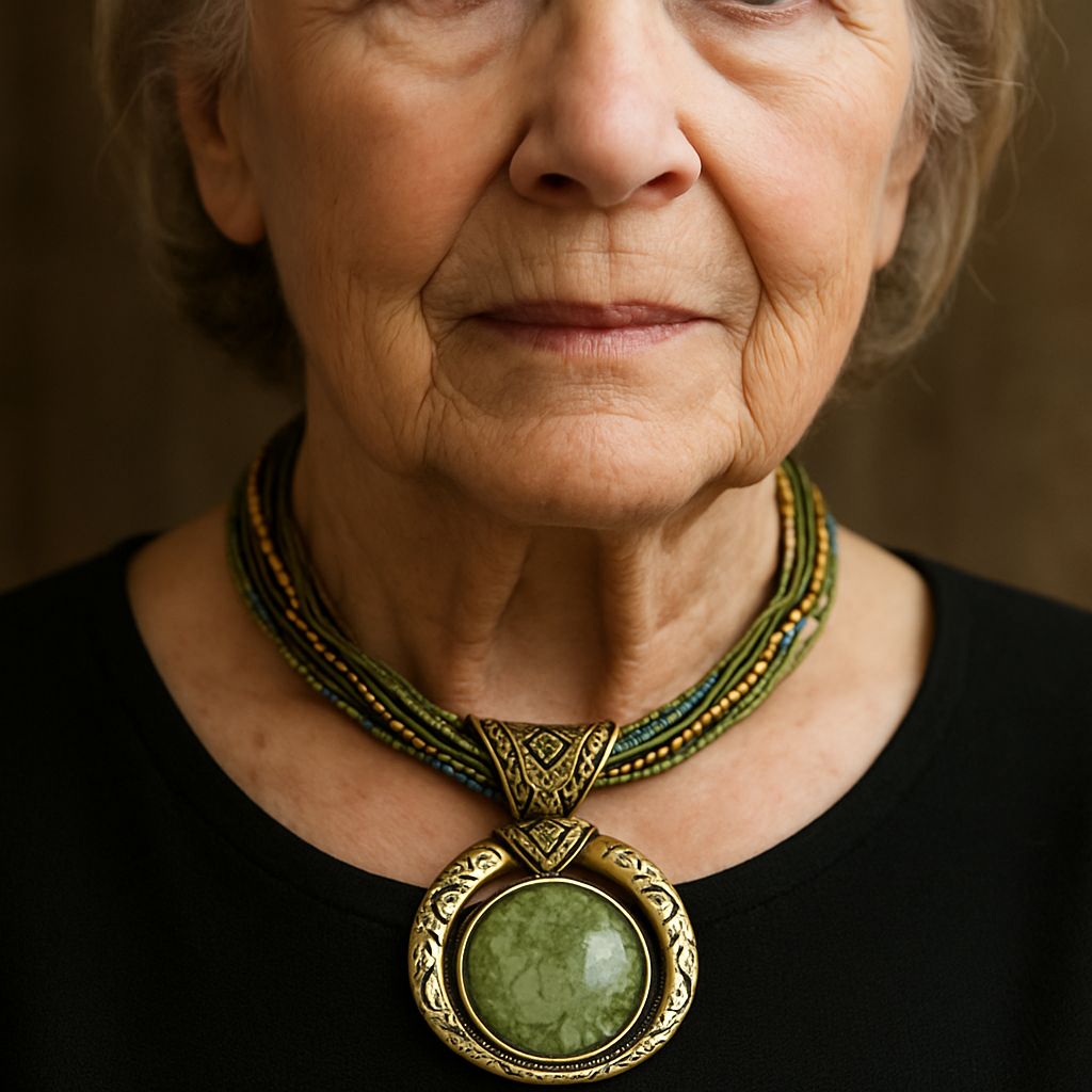 Collar Vintage con Colgante Étnico en Cristal Verde