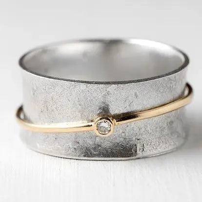 Anillo Vintage de Plata con Circonita y Filete Dorado