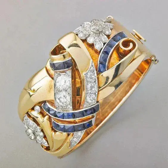 Anillo Vintage Dorado con Zircónia Azul
