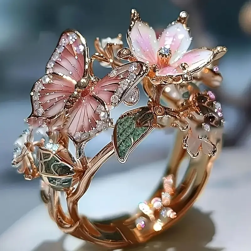 Anillo Mariposa Brillante de la Naturaleza con Zircón