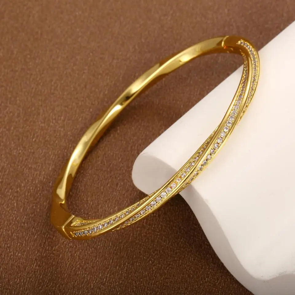 Pulsera de cristal elegante con dos filas en oro